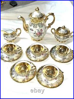 VTG 1940s 15 PC BAVARIA GERMANY GOLD PORCELAIN CHINA TEA SET FOR 5 PERFECT RARE