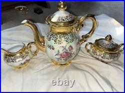 VTG 1940s 15 PC BAVARIA GERMANY GOLD PORCELAIN CHINA TEA SET FOR 5 PERFECT RARE