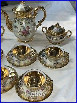 VTG 1940s 15 PC BAVARIA GERMANY GOLD PORCELAIN CHINA TEA SET FOR 5 PERFECT RARE