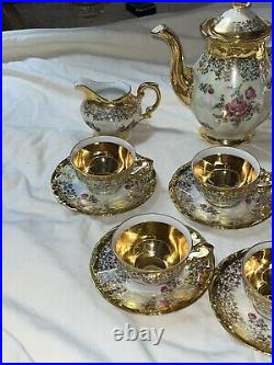 VTG 1940s 15 PC BAVARIA GERMANY GOLD PORCELAIN CHINA TEA SET FOR 5 PERFECT RARE