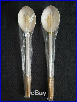 VTG Fine Korean 99% Pure Silver Spoon & Chopsticks 3pc Sets x 2, Gold Plated