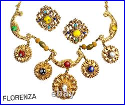 VTG Florenza Gold Plated Metallic Drip Etruscan Style Bib Necklace & Earring Set