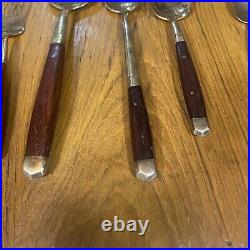 VTG Thai Pure Nickel Bronze Teak Rosewood Handle Flatware Tier Case 143 pieces