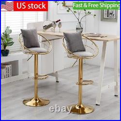 Velvet Bar Chair with Pure Gold Plated and Adjustable Height, Grey, Set of 2