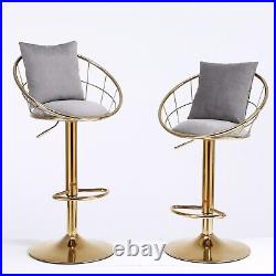 Velvet Bar Chair with Pure Gold Plated and Adjustable Height, Grey, Set of 2