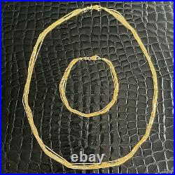 Very Fine Set Solid 18k Gold Multi Strand Chain Necklace And Bracelet