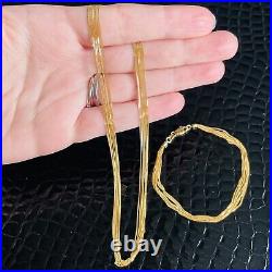 Very Fine Set Solid 18k Gold Multi Strand Chain Necklace And Bracelet