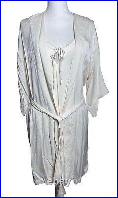 Victoria's Secret Gold Label Ivory 100% Silk Robe Slip Nightgown Set Sz S/M Y2K