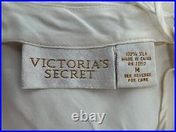 Victoria's Secret Gold Label Ivory 100% Silk Robe Slip Nightgown Set Sz S/M Y2K