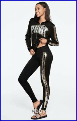 Victoria's Secret PINK Bling Perfect Full Zip Hoodie & Legging Set Black Gold S