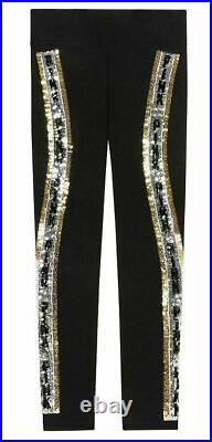 Victoria's Secret Pink Bling Perfect FZ Hoodie + Leggings Black Silver Gold L