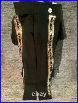 Victoria's Secret Pink Bling Perfect Tee Shirt + Leggings Set Black Gold L NWT