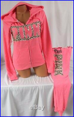 Victorias Secret PINK sz L setPerfect Zip Hoodie & Gym Pantleopard, gold foil