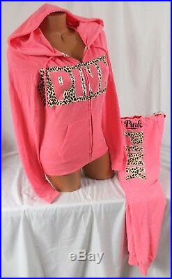 Victorias Secret PINK sz L setPerfect Zip Hoodie & Gym Pantleopard, gold foil