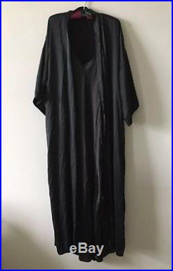 Victorias Secret Vintage Gold Label Black PURE SILK Nightgown and Robe Set sz S