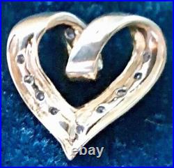 Vintage 10 Karat Solid Gold Small Diamond Heart Pendant Chanel Set Diamonds