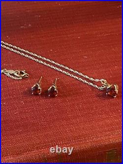 Vintage 14K Solid Gold Garnet Earrings and Pendant Necklace Set