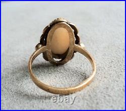 Vintage 18K Yellow GOLD Angel Skin CORAL RING Size 7 Ornate Setting 750 Perfect