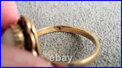 Vintage 18K Yellow GOLD Angel Skin CORAL RING Size 7 Ornate Setting 750 Perfect