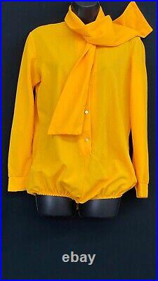 Vintage 1970s gold pantsuit set, yellow bodysuit blouse palazzo wide leg pants L