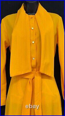 Vintage 1970s gold pantsuit set, yellow bodysuit blouse palazzo wide leg pants L