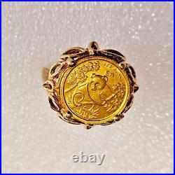 Vintage 1992 1/20 oz 24k Gold Panda Coin Set In 14k Ring Size 7 1/2