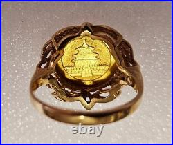 Vintage 1992 1/20 oz 24k Gold Panda Coin Set In 14k Ring Size 7 1/2