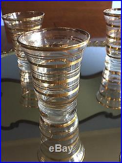 Vintage 22kt Gold Glass Martini COCKTAIL SHAKER SET & 6 Glasses, PERFECT