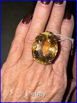 Vintage Aprox. 68 Carat Citrine Set In Solid 14k Yellow Gold Solid Wire Basket