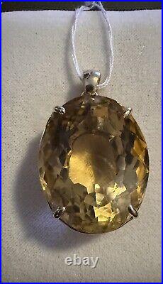 Vintage Aprox. 68 Carat Citrine Set In Solid 14k Yellow Gold Solid Wire Basket