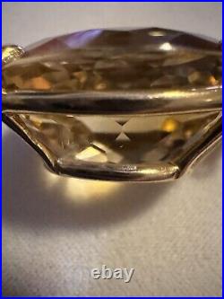 Vintage Aprox. 68 Carat Citrine Set In Solid 14k Yellow Gold Solid Wire Basket