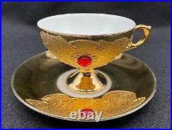 Vintage Coffee Tea Set FLORES Bavaria for 6, Pure Gold with Gems, 15 items