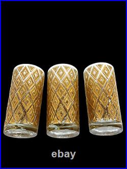 Vintage Imperial Glass Co. 22kt Gold Diamond Design Highball Glass Set of 3