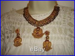 Vintage India Style Set 22k/ 20k Pure Gold Filigree Necklace Earrings Enamel