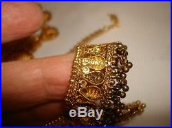 Vintage India Style Set 22k/ 20k Pure Gold Filigree Necklace Earrings Enamel