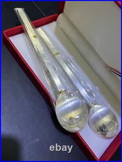 Vintage Korean 99% Pure Silver 990 Spoon and Chopstick with 24K gold Inlaid Set