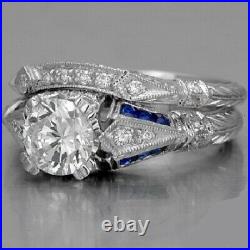 Vintage Perfect Art Deco Bridal Set Ring 14K White Gold Over 2.1Ct Round Diamond