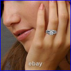 Vintage Perfect Art Deco Bridal Set Ring 14K White Gold Over 2.1Ct Round Diamond