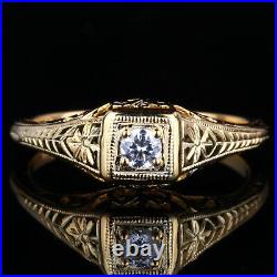 Vintage Solid 10K Yellow Gold Pave Cubic Zirconia Art Deco Ring Perfect Setting