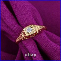 Vintage Solid 10K Yellow Gold Pave Cubic Zirconia Art Deco Ring Perfect Setting