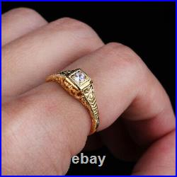 Vintage Solid 10K Yellow Gold Pave Cubic Zirconia Art Deco Ring Perfect Setting