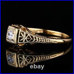 Vintage Solid 10K Yellow Gold Pave Cubic Zirconia Art Deco Ring Perfect Setting