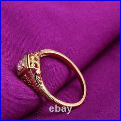 Vintage Solid 10K Yellow Gold Pave Cubic Zirconia Art Deco Ring Perfect Setting