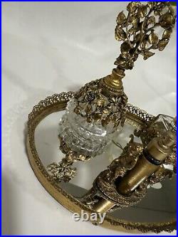 Vintage Vanity Set 24Kt Gold Plated By Globe 4 Pieces Perfume Bottle Tray Ormolu