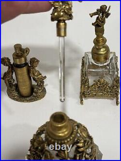 Vintage Vanity Set 24Kt Gold Plated By Globe 4 Pieces Perfume Bottle Tray Ormolu