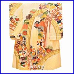 VintageKimono Furisode Long Sleeve undergarment set pure silk gold embroidery