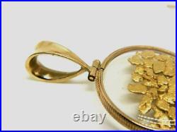 Vtg Antique 14k Yellow Gold Frame -22ct Pure Gold Flakes Pendant & Earrings Set
