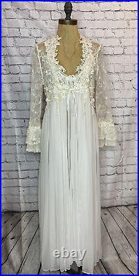 Vtg Gold Crown Victoria's Secret Bridal Peignoir Set Nylon Lace XS USA Made NOS