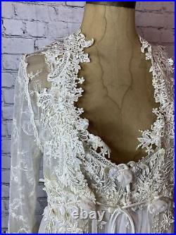 Vtg Gold Crown Victoria's Secret Bridal Peignoir Set Nylon Lace XS USA Made NOS