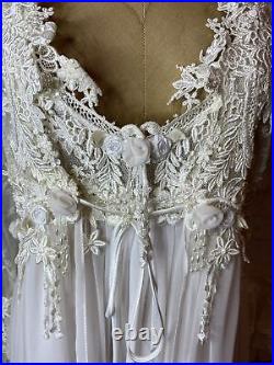 Vtg Gold Crown Victoria's Secret Bridal Peignoir Set Nylon Lace XS USA Made NOS